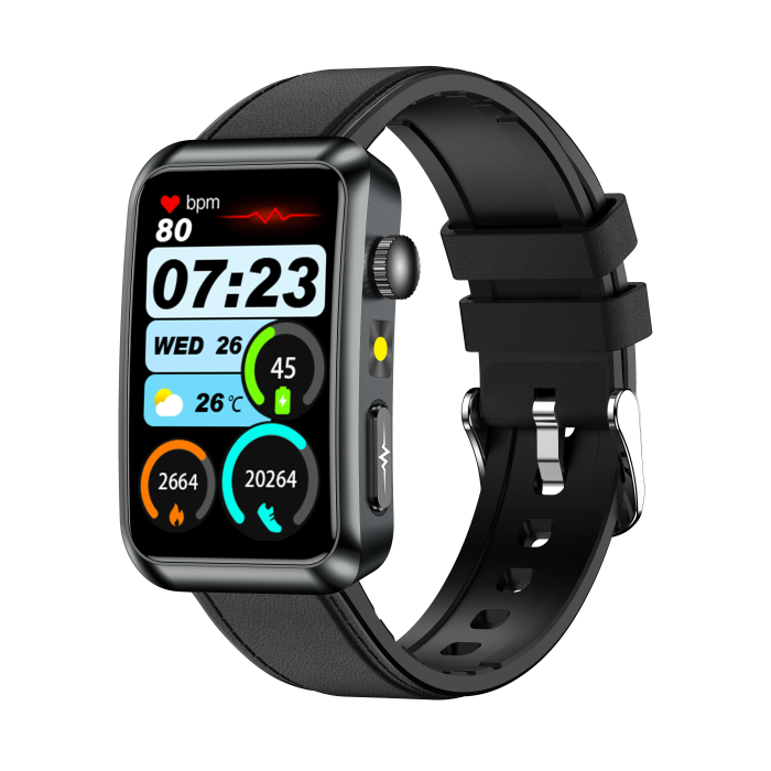 Smartwatch iSEN TK77 Black, Leather, 1.57" HD, ECG, Micro-Exam, Blood Glucose, Uric Acid & Lipids Risk, BT Call, Voice Assistant, Flashlight, SOS, 250mAh [4]