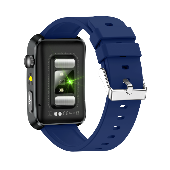 iSEN TK77 Okosóra Kék, Szilikon, 1.57" HD, EKG, Mikro-Vizsgálat, Vércukor, Húgysav & Zsír Kockázat, BT Hívás, Hangasszisztens, Zseblámpa, SOS, 250mAh [13]