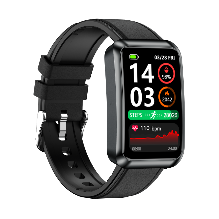 Smartwatch iSEN TK77 Black, Leather, 1.57" HD, ECG, Micro-Exam, Blood Glucose, Uric Acid & Lipids Risk, BT Call, Voice Assistant, Flashlight, SOS, 250mAh [6]