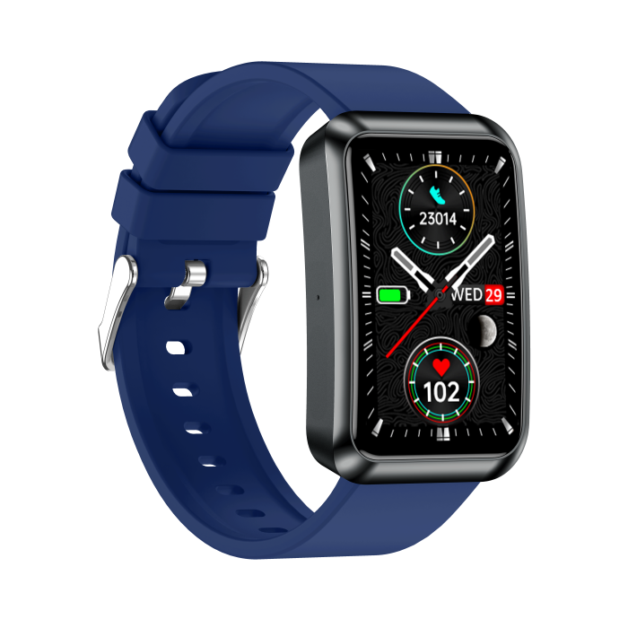iSEN TK77 Okosóra Kék, Szilikon, 1.57" HD, EKG, Mikro-Vizsgálat, Vércukor, Húgysav & Zsír Kockázat, BT Hívás, Hangasszisztens, Zseblámpa, SOS, 250mAh [7]