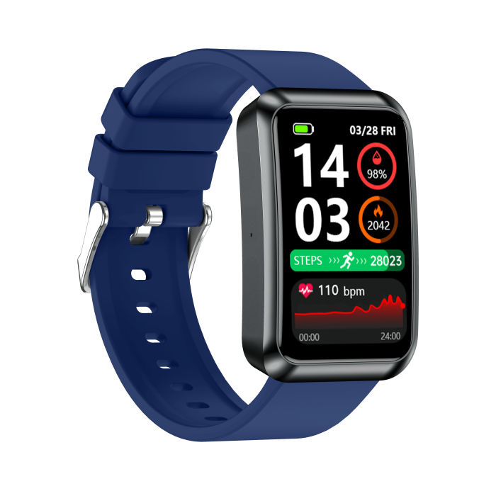 iSEN TK77 Okosóra Kék, Szilikon, 1.57" HD, EKG, Mikro-Vizsgálat, Vércukor, Húgysav & Zsír Kockázat, BT Hívás, Hangasszisztens, Zseblámpa, SOS, 250mAh [6]