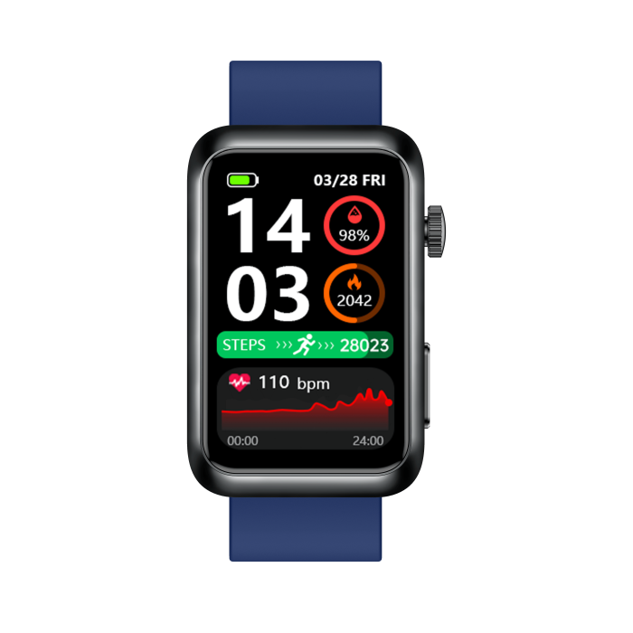 iSEN TK77 Okosóra Kék, Szilikon, 1.57" HD, EKG, Mikro-Vizsgálat, Vércukor, Húgysav & Zsír Kockázat, BT Hívás, Hangasszisztens, Zseblámpa, SOS, 250mAh [11]