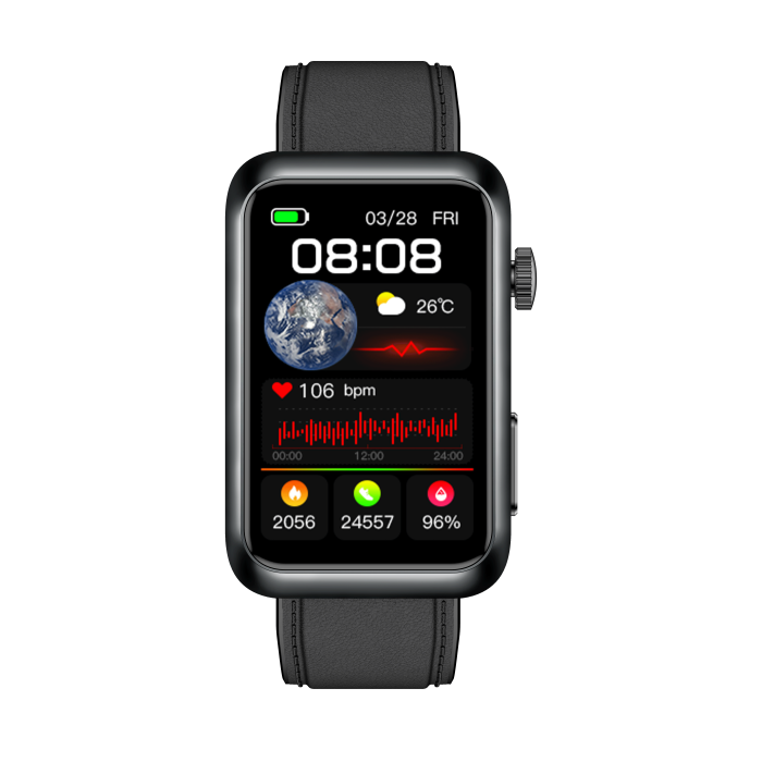 Smartwatch iSEN TK77 Black, Leather, 1.57" HD, ECG, Micro-Exam, Blood Glucose, Uric Acid & Lipids Risk, BT Call, Voice Assistant, Flashlight, SOS, 250mAh [9]