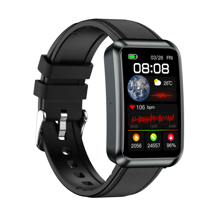 Smartwatch iSEN TK77 Black, Leather, 1.57" HD, ECG, Micro-Exam, Blood Glucose, Uric Acid & Lipids Risk, BT Call, Voice Assistant, Flashlight, SOS, 250mAh [5]