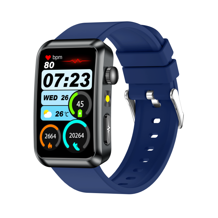 iSEN TK77 Okosóra Kék, Szilikon, 1.57" HD, EKG, Mikro-Vizsgálat, Vércukor, Húgysav & Zsír Kockázat, BT Hívás, Hangasszisztens, Zseblámpa, SOS, 250mAh [4]