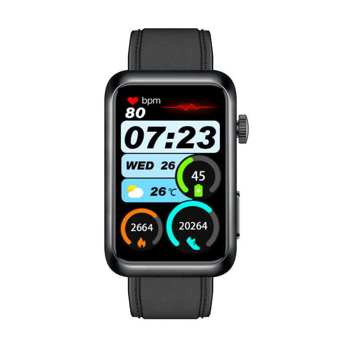 Smartwatch iSEN TK77 Black, Leather, 1.57" HD, ECG, Micro-Exam, Blood Glucose, Uric Acid & Lipids Risk, BT Call, Voice Assistant, Flashlight, SOS, 250mAh [12]