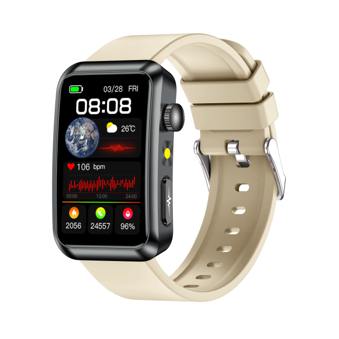 iSEN TK77 Okosóra Fehér, Szilikon, 1.57" HD, EKG, Mikro-Vizsgálat, Vércukor, Húgysav & Zsír Kockázat, BT Hívás, Hangasszisztens, Zseblámpa, SOS, 250mAh [4]