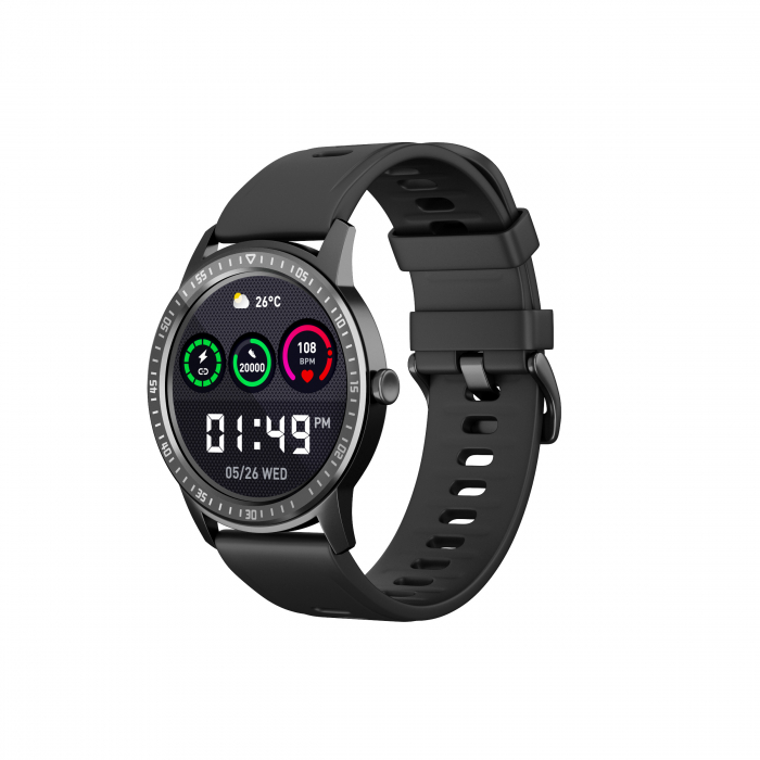 Smartwatch iSEN Watch Q669, Negru cu bratara neagra silicon, Monitorizare functii vitale, IPS 1.28 , Bt v5.0, IP67, 180 mAh