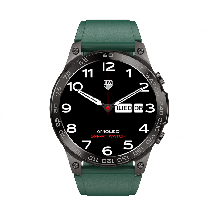 Smartwatch iSEN Watch DM50, Gri cu bratara verde silicon, Monitorizare functii vitale, AMOLED 1.43", Bt v5.0, NFC, IP68, 400 mAh [2]