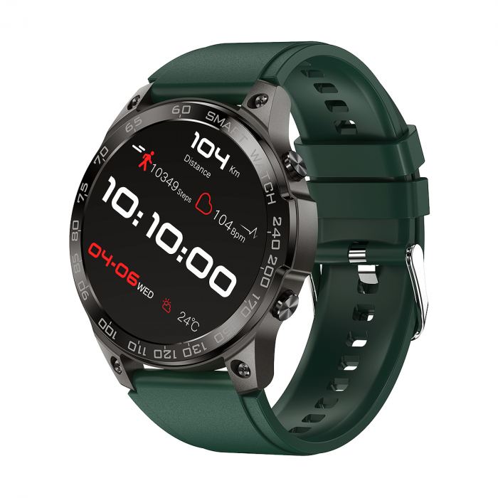 Smartwatch iSEN Watch DM50, Gri cu bratara verde silicon, Monitorizare functii vitale, AMOLED 1.43 , Bt v5.0, NFC, IP68, 400 mAh