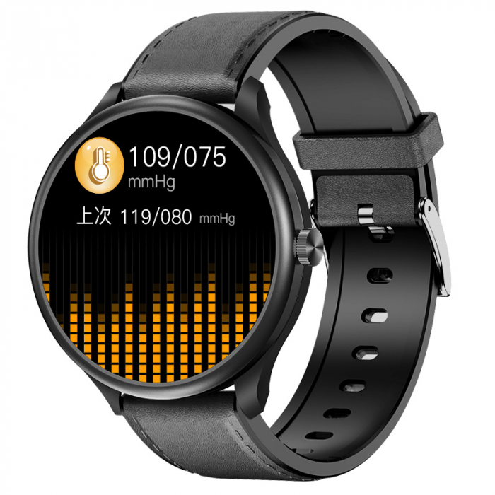 Smartwatch iSEN Watch M3 Negru cu bratara neagra de piele, 1.3 Touchscreen, Bt Call, IP68, 240mAh, HR, Tensiune, Notificari, Muzica