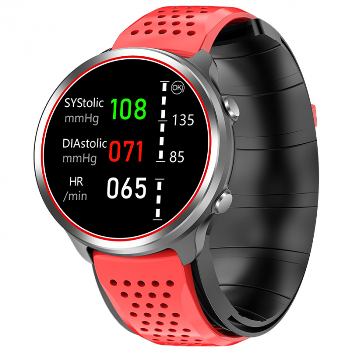 Smartwatch iSEN Watch P30 Gri cu Rosu cu bratara rosie din TPU, 1.3 , Tensiometru cu manseta gonflabila, Temperatura, Oxigen