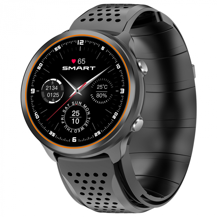 Smartwatch iSEN Watch P30 Negru cu Portocaliu cu bratara neagra din TPU, 1.3 , Tensiometru cu manseta gonflabila, Temperatura, Oxigen