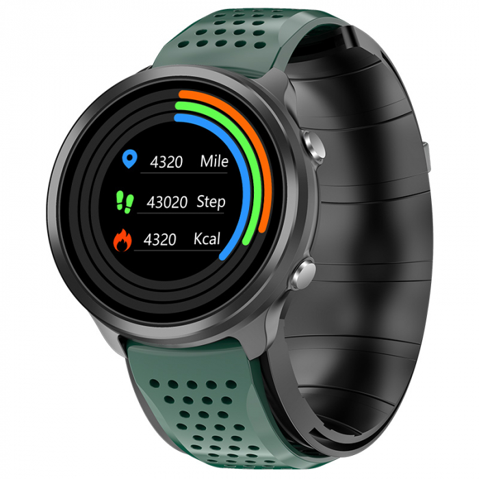 Smartwatch iSEN Watch P30 Negru cu bratara verde din TPU, 1.3 , Tensiometru cu manseta gonflabila, Temperatura, Oxigen