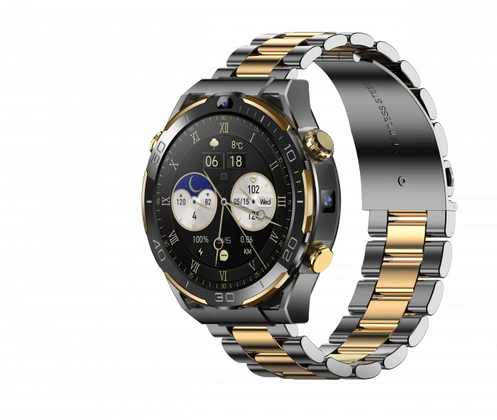 Smartwatch iSEN Watch T7, Black/Gold, 4G, 1.5" AMOLED, HD Dual Camera, Android 10, 6GB RAM + 128GB ROM, WiFi 5G, GPS, 800mAh, IP67, Metal Strap [2]