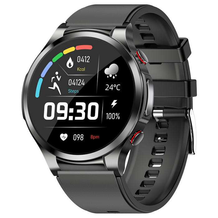Smartwatch iSEN Watch W11, Negru cu bratara neagra de silicon, Monitorizare functii vitale, ECG, Glicemie, HD 1.32 , Bt v5.1, IP67, 230 mAh