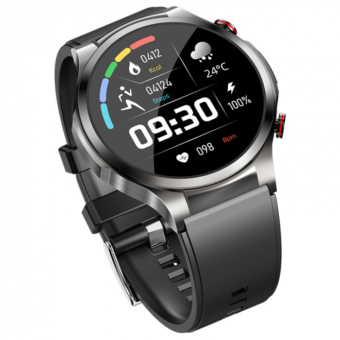 Smartwatch iSEN Watch W11, Silver cu bratara neagra de silicon, Monitorizare functii vitale, ECG, Glicemie, HD 1.32", Bt v5.1, IP67, 230 mAh [2]