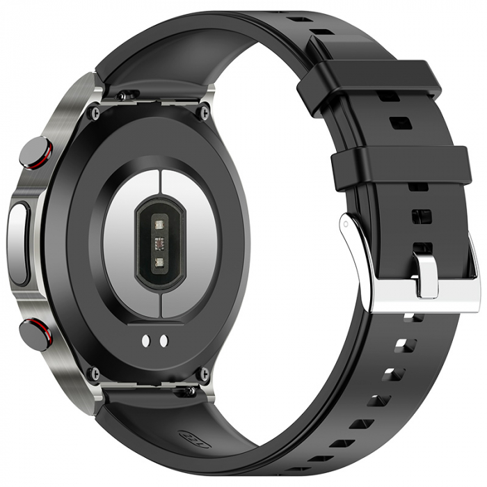 Smartwatch iSEN Watch W11, Silver cu bratara neagra de silicon, Monitorizare functii vitale, ECG, Glicemie, HD 1.32", Bt v5.1, IP67, 230 mAh [3]