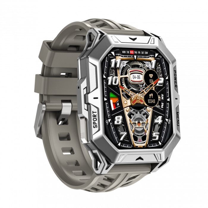 Smartwatch iSEN X1 Pro, Curea de silicon gri, 2.13" AMOLED HD, HRV, ECG, Monitorizare sanatate, Functii sport, Bluetooth Call, 1000 mAh, Android 9.0 or iOS 9.0 sau mai recent [4]