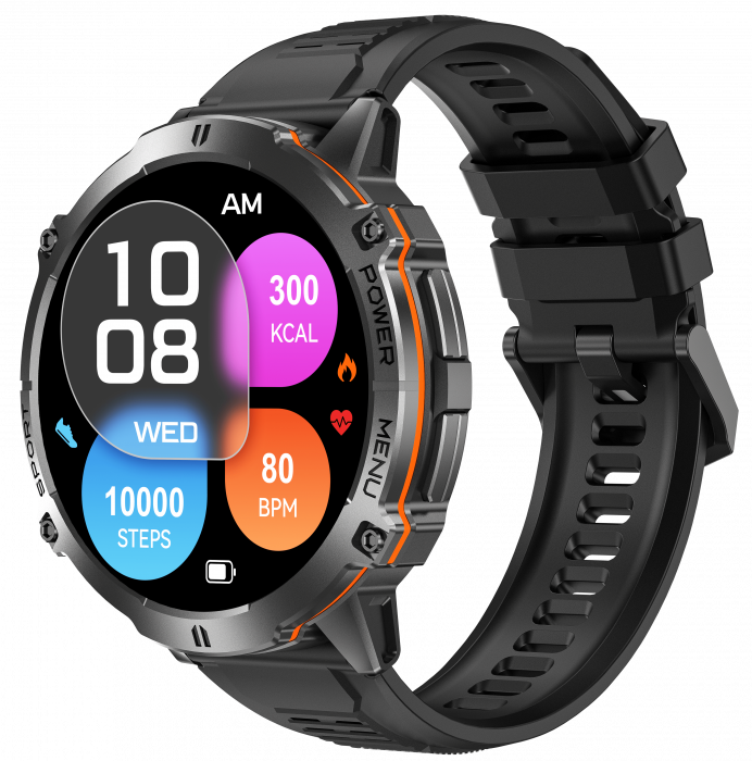 iSEN X3 okosora, fekete szilikon, 1.73" AMOLED, SpO2-, stresszfigyeles, 100+ sportmod, Bluetooth, 1000 mAh, Android 9.0 vagy iOS 9.0 es ujabb verzio kompatibilis [2]