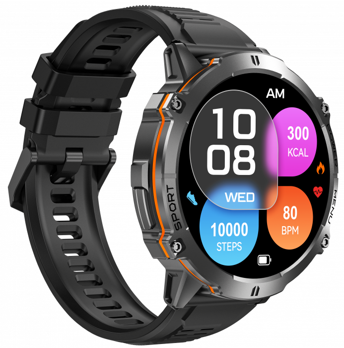 iSEN X3 okosora, fekete szilikon, 1.73" AMOLED, SpO2-, stresszfigyeles, 100+ sportmod, Bluetooth, 1000 mAh, Android 9.0 vagy iOS 9.0 es ujabb verzio kompatibilis [3]