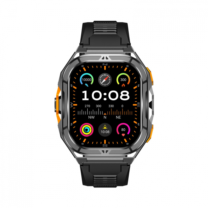 Smartwatch iSEN X5, Black, Silicone strap, 1.96" AMOLED, Heart Rate, SpO2, Stress Monitoring, 100+ Sport Modes with GPS, Bluetooth Call, 530 mAh, Android 6.0 or iOS 12.0 or later [7]