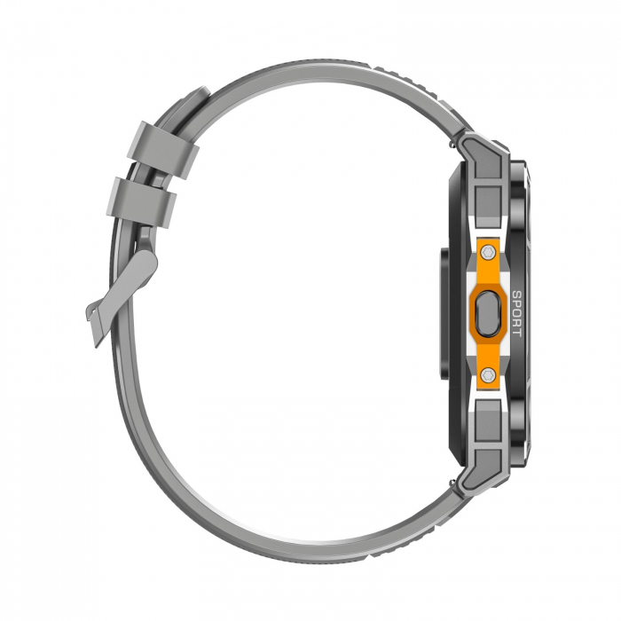 Smartwatch iSEN X5, Gri, Bratara din silicon, AMOLED 1.96", Ritm cardiac, SpO2, Monitorizare stres, 100+ moduri sport cu GPS, Apel Bluetooth, 530 mAh, Android 6.0 sau iOS 12.0 [9]