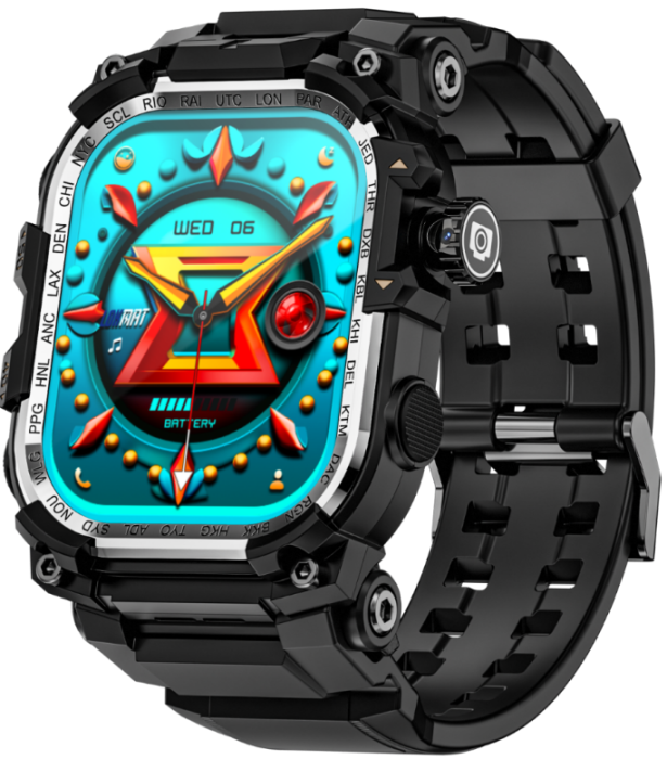 Smartwatch Lokmat Appllp 7 Max, Negru, 4G LTE, Apeluri, Nano SIM, Ecran 2.06   AMOLED, 3GB RAM + 32GB, GPS, NFC, Monitorizare Ritm Cardiac