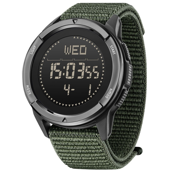 Smartwatch North Edge Alps, Kaki, Ecran FSTN, Compas, Cronograf, Urmarire Pasi  Calorii, Timp Exercitiu, Mod Metronom, Baterie CR2430, Carcasa Fibra de Carbon Metal