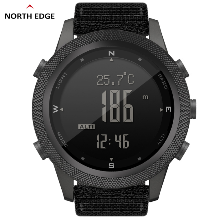 Smartwatch North Edge Apache 46, Negru, Ecran FSTN, Altimetru, Barometru, Busola, Termometru, Pasi, Baterie CR2430, Carcasa Otel Inoxidabil, Curea Nylon [2]