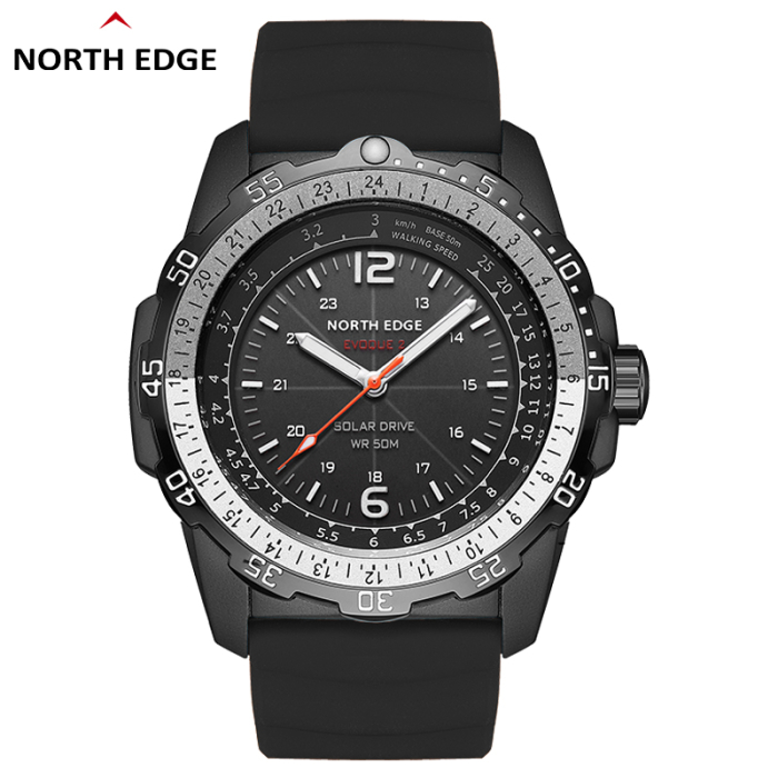 North Edge Evoque 2 Smartwatch, Black, FSTN Screen, Solar Charging, Photophosphorescent Coating, Metal/Stainless Steel Case, Silicone Strap [2]