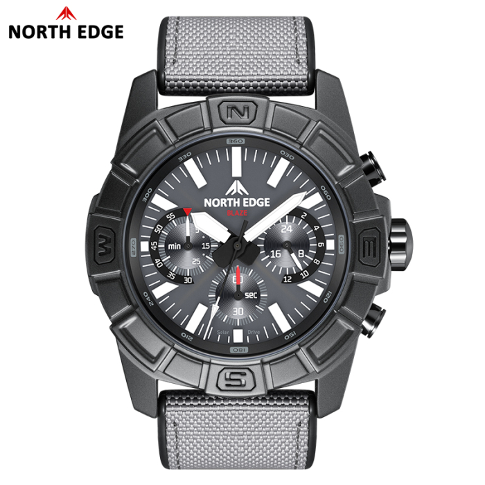 Ceas North Edge Blaze, Negru, Ecran FSTN, Alimentare Solara, Cronograf, Carcasa Aliaj de Zinc/Otel Inoxidabil, Curea TPR+Nylon [2]