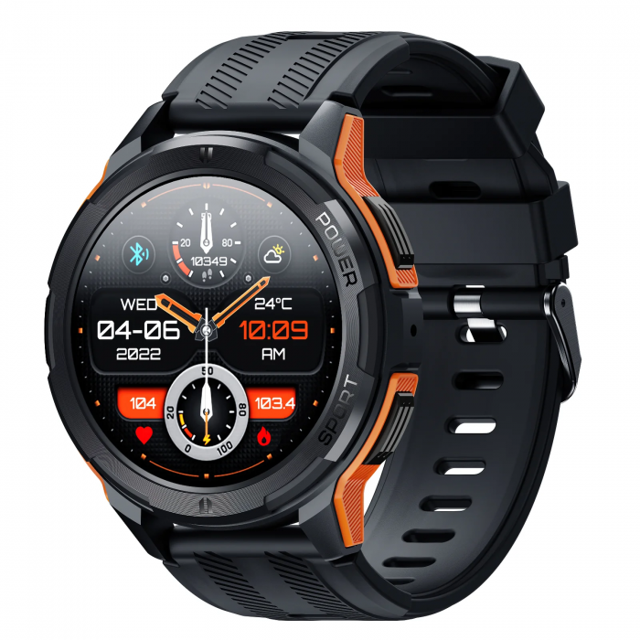 Smartwatch Oukitel BT10 Orange, 1.43 AMOLED, 256MB, Apel bluetooth, Asistare vocala, Accelerometru, Ritm cardiac, SpO2, IP681ATM, 110+ moduri sport, 410mAh