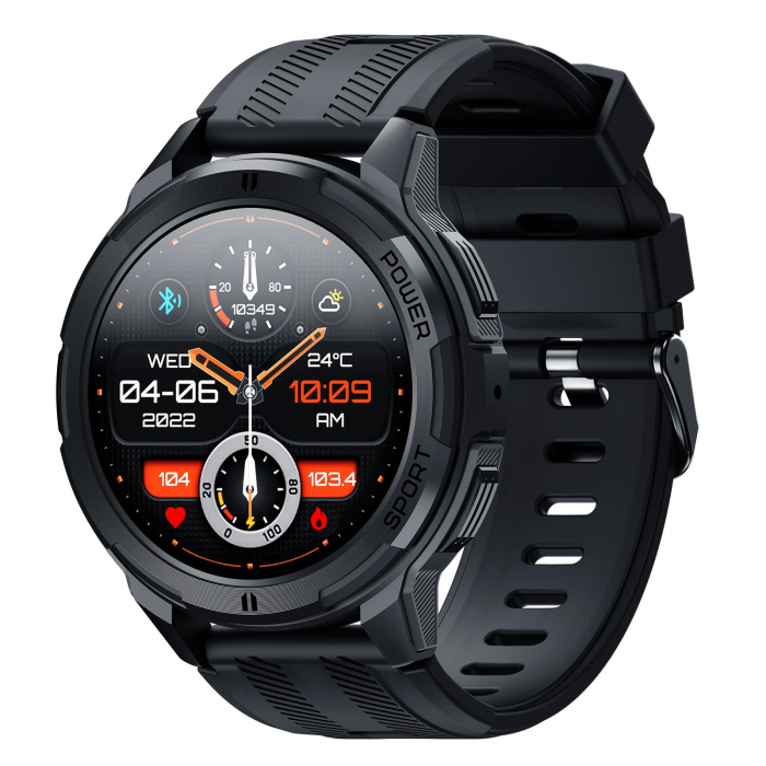 Smartwatch Oukitel BT10 Black, 1.43 AMOLED, 256MB, Apel bluetooth, Asistare vocala, Accelerometru, Ritm cardiac, SpO2, IP681ATM, 110+ moduri sport, 410mAh