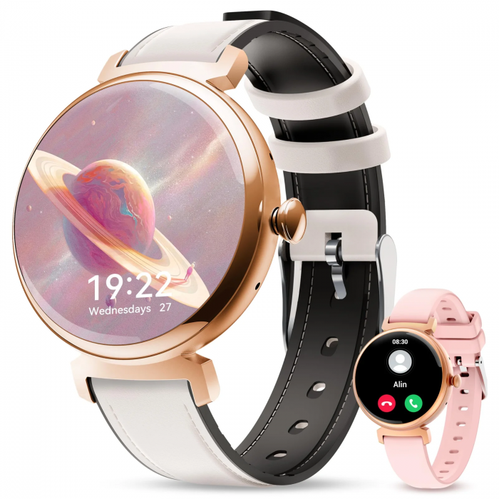 Smartwatch Oukitel BT30 Gold, 1.04 AMOLED Touch Screen, 16MB RAM + 128MB ROM, Apel Bluetooth, Notificari smart, Inregistrare activitati, IP68, Monitorizare sanatate 24 24, 160mAh