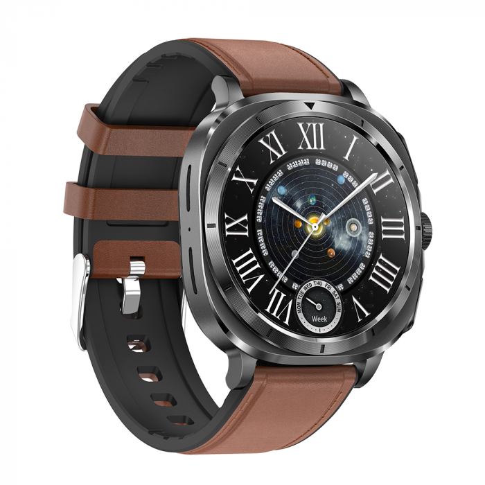 Smartwatch iSEN ET492, Curea piele maro, 1.43" AMOLED HD, HRV, ECG, Monitorizare sanatate, Functii sport, Bluetooth Call, 380 mAh, Android 5.0 or iOS 10.0 sau mai recent, NFC pentru lacate [2]