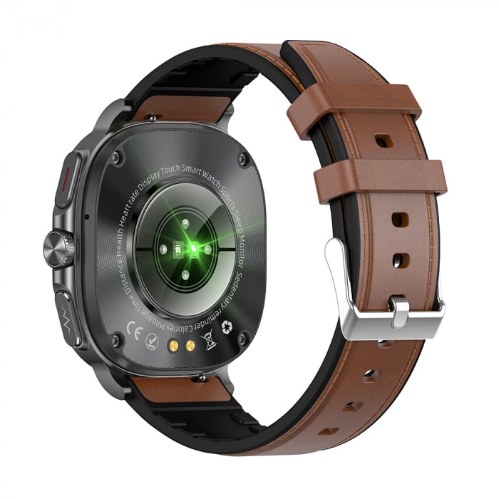 Smartwatch iSEN ET492, Curea piele maro, 1.43" AMOLED HD, HRV, ECG, Monitorizare sanatate, Functii sport, Bluetooth Call, 380 mAh, Android 5.0 or iOS 10.0 sau mai recent, NFC pentru lacate [4]