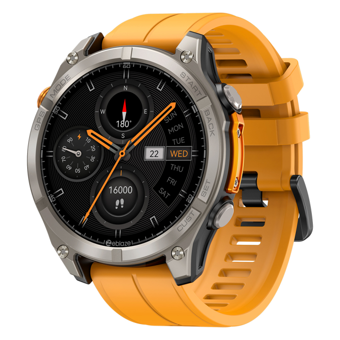 Smartwatch Zeblaze Stratos 4 Portocaliu, 1.43   AMOLED, GPS (6 Sisteme Satellite), HR, SpO2, Apeluri Bluetooth, Notificari, 500mAh, Aplicatie dedicata: GloryFitPro, BLE 5.3, 170+ Moduri Sport