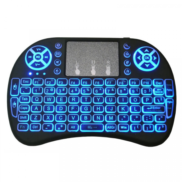 Telecomanda wireless QWERTY cu mini tastatura STAR i8, 2.4G, Iluminare LED 7 culori, Air mouse, Touch pad, Negru [2]