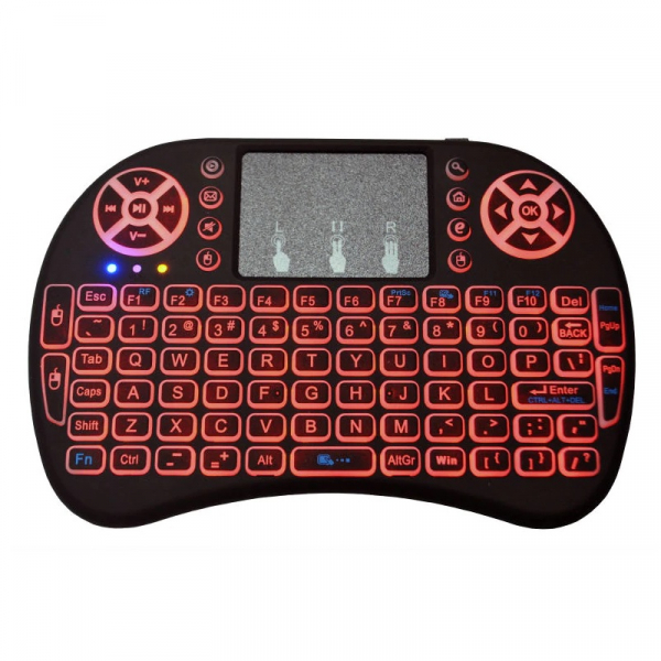 Telecomanda wireless QWERTY cu mini tastatura STAR i8, 2.4G, Iluminare LED 7 culori, Air mouse, Touch pad, Negru [4]