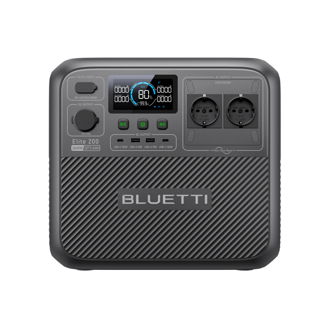 Statie de alimentare portabila   Baterie externa, Bluetti Elite 200 V2, Negru, Ecran LCD, 2600W, 2073.6Wh, LiFePO4, Putere de varf 3900W, Intrare Max 2400W