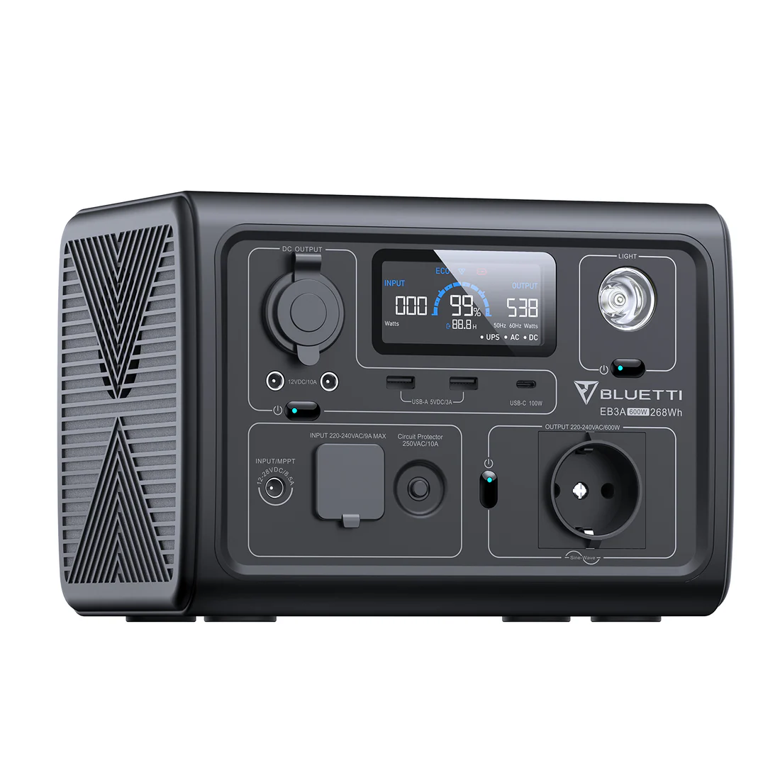 Hordozható tápegység / külső akkumulátor, Bluetti Elite 30(EB3A), fekete, LCD képernyő, 600W, 268,8Wh, LiFePO4, Csúcsteljesítmény 1200W, Maximális bemenet 350W [4]