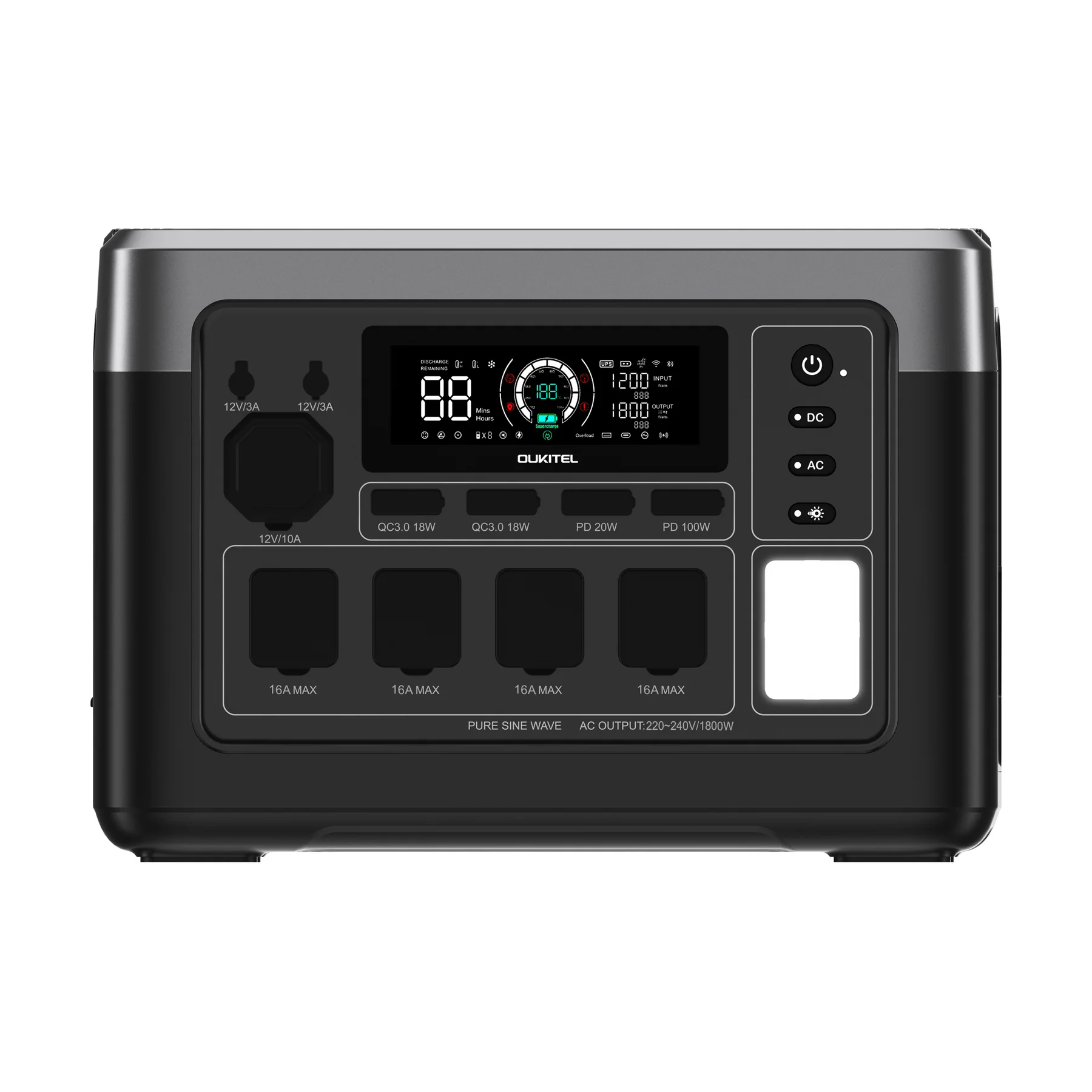 Statie de alimentare portabila   baterie externa Oukitel P1000 Plus Negru, Ecran LCD, 1800W, 1024 Wh, LiFePO4, functie UPS  10ms, Incarcare Max 1200W