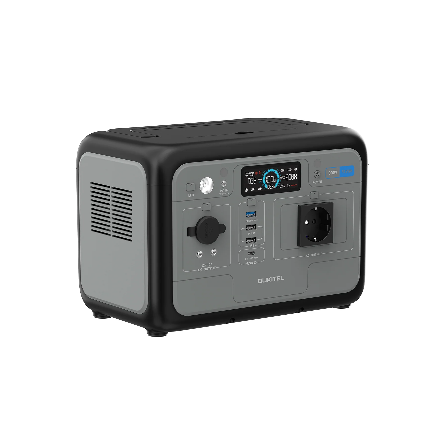 Hordozható áramforrás / külső akkumulátor Oukitel P800 Fekete, LCD kijelző, 800W, 512Wh, LiFePO4, UPS funkció <10ms, max. 500W bemenet [3]