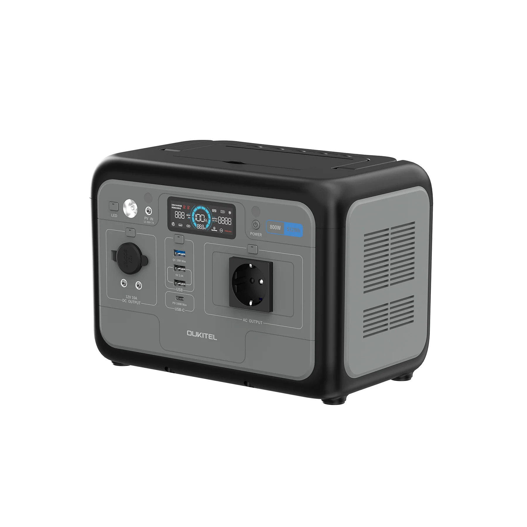 Hordozható áramforrás / külső akkumulátor Oukitel P800 Fekete, LCD kijelző, 800W, 512Wh, LiFePO4, UPS funkció <10ms, max. 500W bemenet [2]