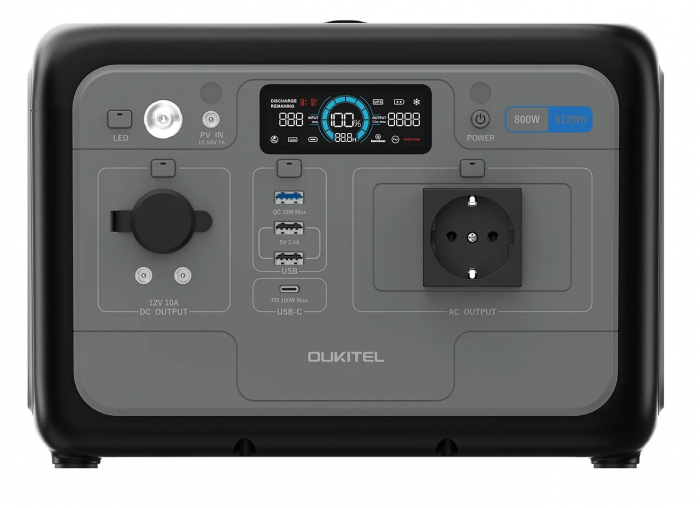 Statie de alimentare portabila   baterie externa Oukitel P800 Negru, ecran LCD, 800W, 512Wh, LiFePO4, functie UPS  10ms, intrare maxima 500W