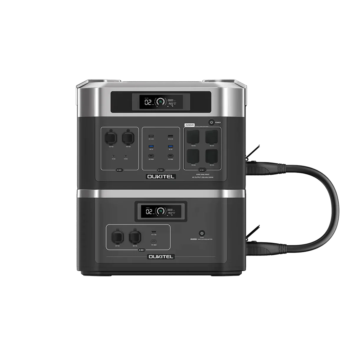 Hordozható elektromos töltőállomás / külső akkumulátor Oukitel BP2000 fekete, LCD képernyő, 2200W, 2048 Wh, LED zseblámpa [9]