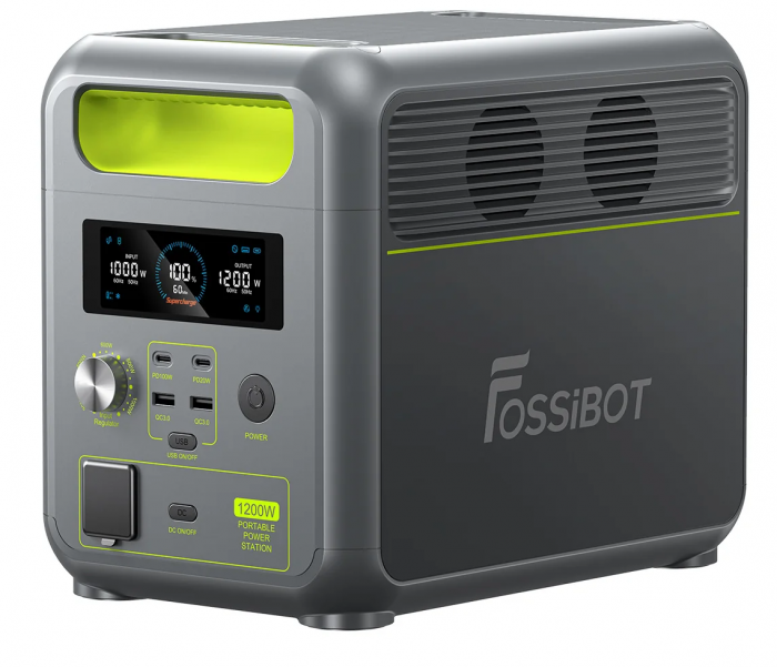 Statie de incarcare portabila Fossibot F1200 Verde, 1200W, 1024Wh, Ecran LCD, Protectie BMS, 7 iesiri, Lanterna LED, SOS