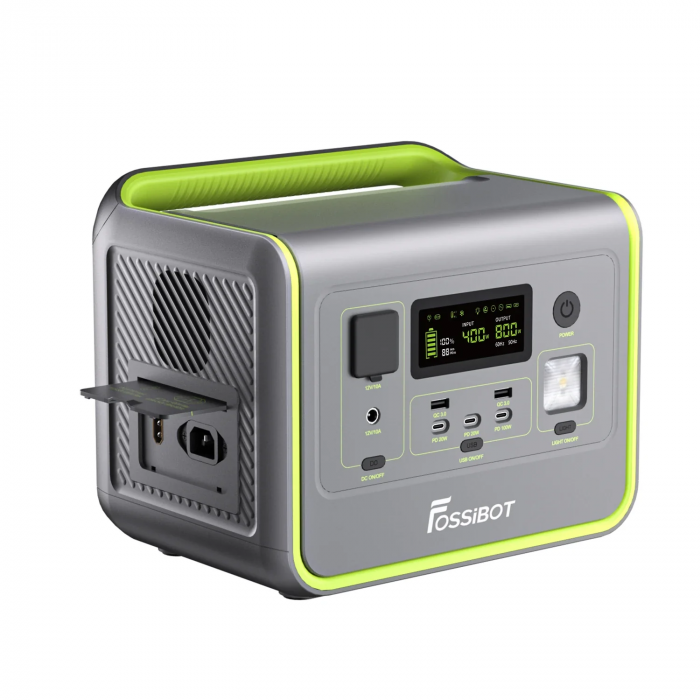 Statie de incarcare portabila Fossibot F800 Verde, 800W, 512Wh, Ecran LCD, Protectie BMS, 8 iesiri, Lanterna LED, SOS