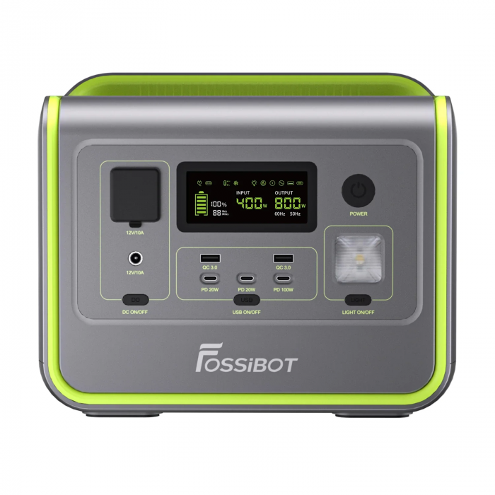 Statie de incarcare portabila Fossibot F800 Verde, 800W, 512Wh, Ecran LCD, Protectie BMS, 8 iesiri, Lanterna LED, SOS [3]